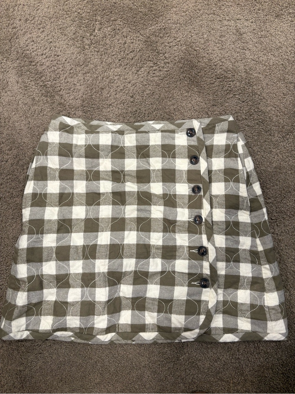 Madewell Olive and White Gingham Button-Front Mini Skirt